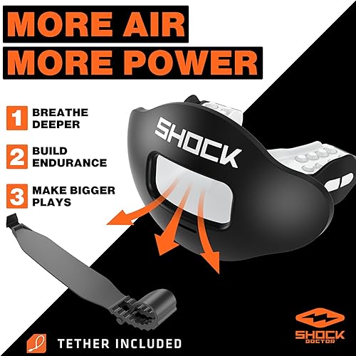 Miniatura 2 de Shock Doctor Protector de Labios, Protector Bucal para Adultos y Jóvenes de Fútbol Americano con Correa, Boquilla de Fútbol Americano Transpirable