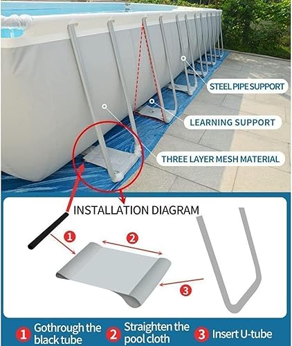 Miniatura 5 de LANGYU Above Ground Rectangular Swimming Pool Set Includes Filter Pump ChemConnect Dispenser and Safety Ladder (Grey), 157'' x 79'' x 39''