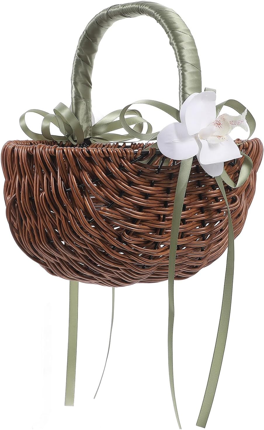 Hemobllo Woven Rustic Wedding Flower Girl Basket with Light Green Handle Handheld Container for Ceremony Supplies Decorative Floral Basket