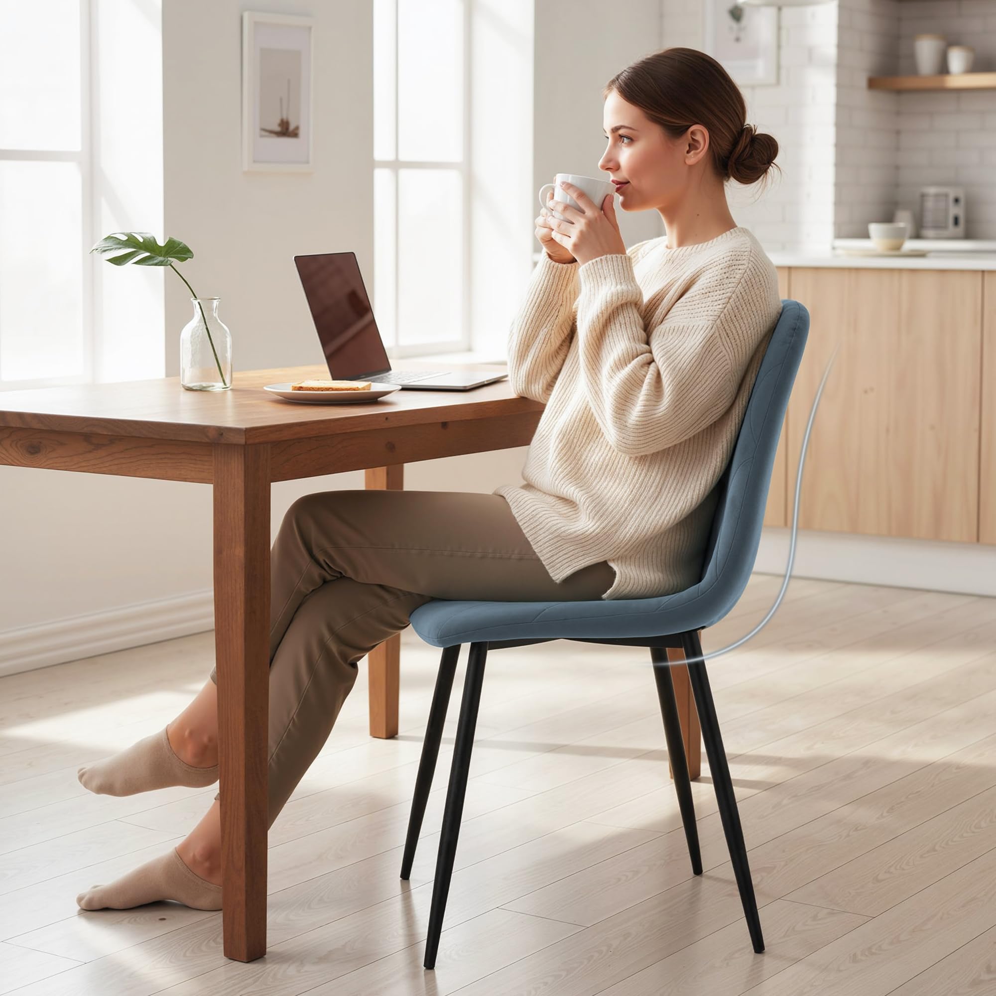 HOMCOM Juego de 4 Sillas de Comedor Modernas 45x54x87 cm Azul Claro | Sillas de Cocina, Tapizadas en Terciopelo, con Patas de Acero, para Salón