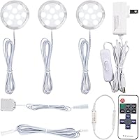 Vista 8 de Kit de iluminación LED para debajo o sobre mostrador, 120 voltios eléctrico con cable para armario de cocina, luces redondas, control remoto