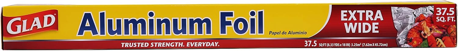 Glad Extra Wide Aluminum Foil, 37.5 Square Feet | Tin Foil For Grilling, Roasting, Baking | Glad Grilling and Baking Accessories, BBQ Accessories | Aluminum Roll, Aluminum Foil Sheets : Health & Household