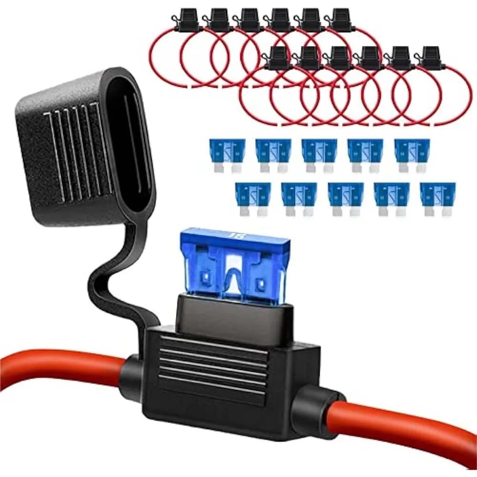 Uchwyt bezpiecznika rzędowego 14 AWG - 12V-DC ATC/ATO uchwyt 14 Gauge do ostrza 15 A ATC/ATO bezpiecznik ostrze do samochodu 1 szt