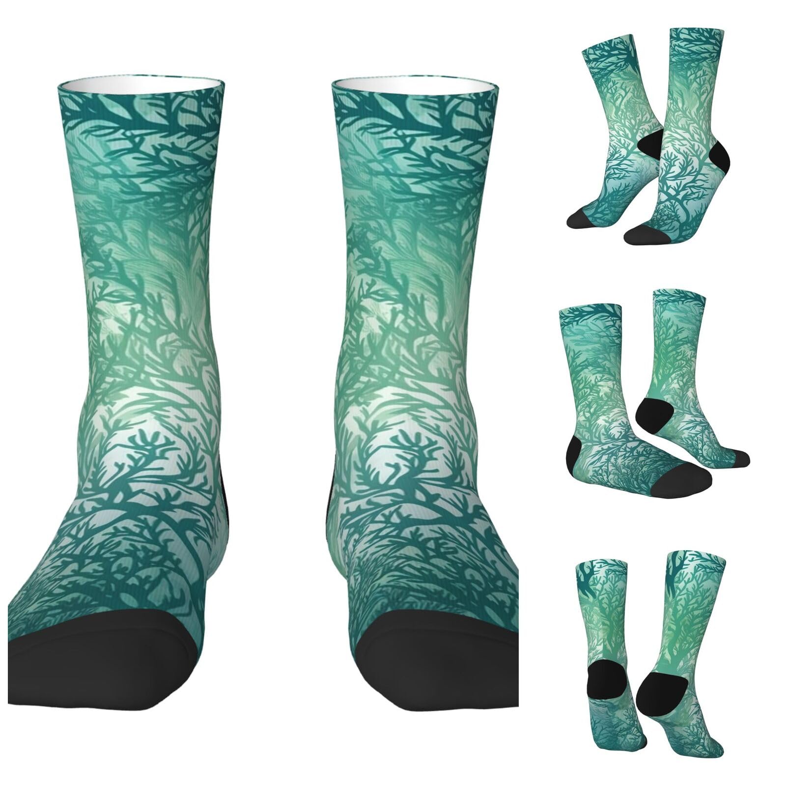 LZQPOEAS Green Sea Blue Seaweed Athletic Socks Unisex Cushioned Crew Socks Hiking Running Calf Sock Soft Above Ankle Sock