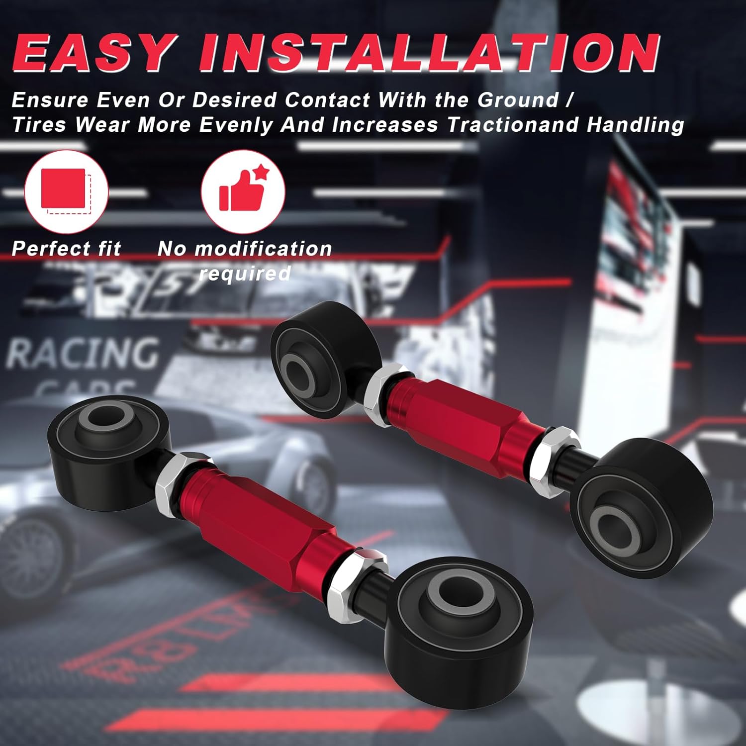 2 Pieces Rear Upper Adjustable Camber Arm Kit Compatible with Honda Civic 88-00 and Integra 94-01 EK EG, Camber Control Arms (red)