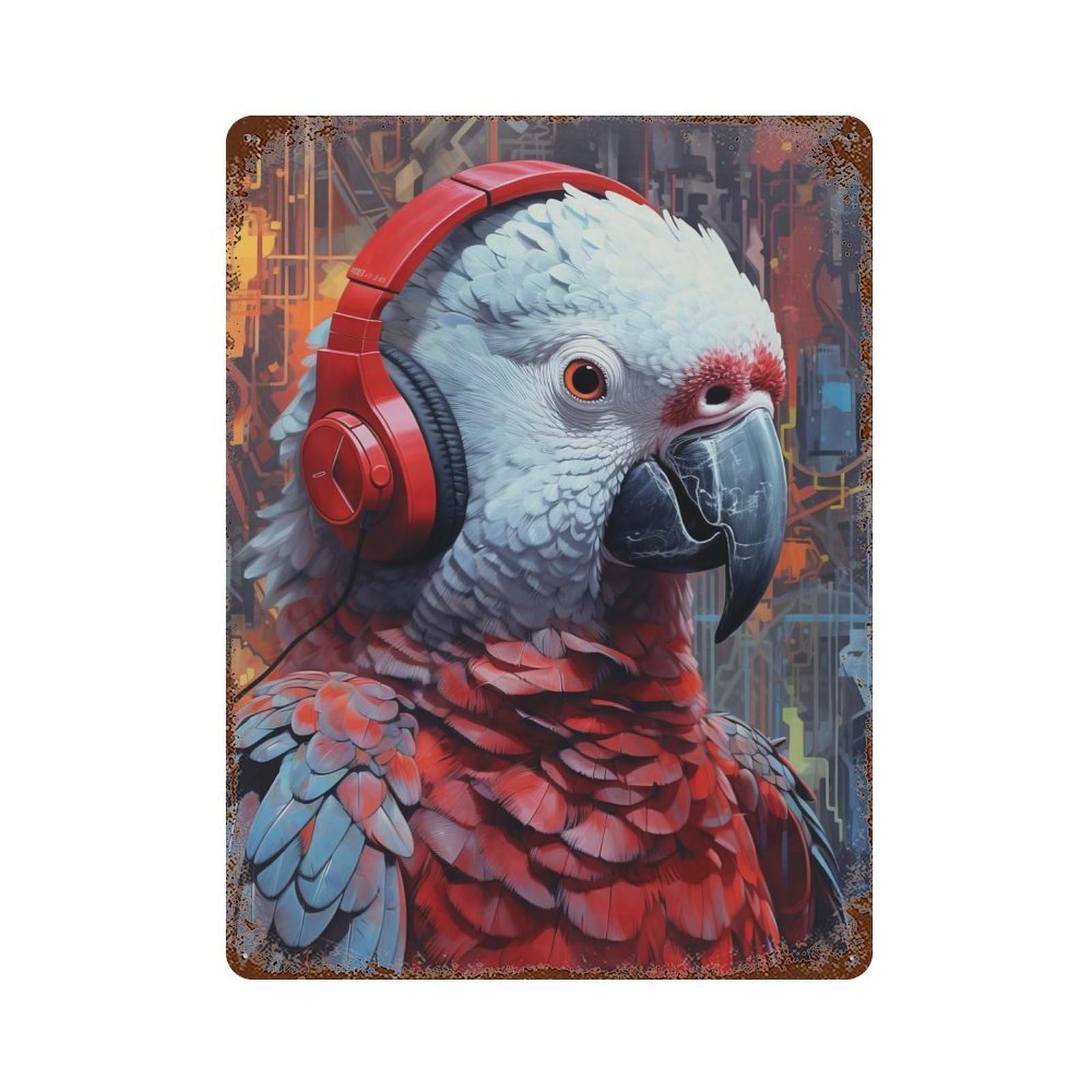 African Grey Parrot 15.7"x11.8" Decorative Tin Sign, Classic Wall Plaque for Cafe, Home Bar And Lounge Decor