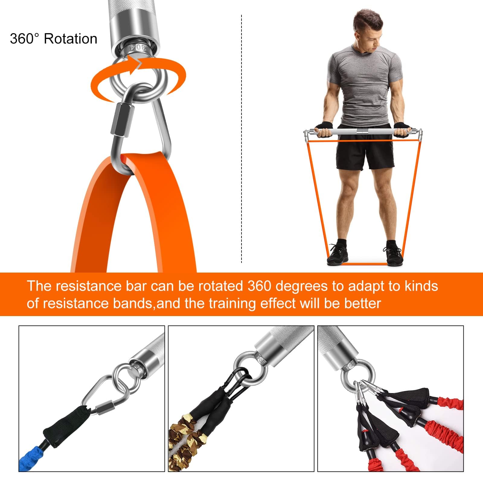 DASKING Fitnessbänder Widerstandsbänder Stange, Fitnessgeräte für Zuhause, 75cm/90cm/98cm Abnehmbarer Resistance Bands Bar Kit mit Dreieckshaken,Yoga Pilates Bars, Workout Full Body Fitness Exercise