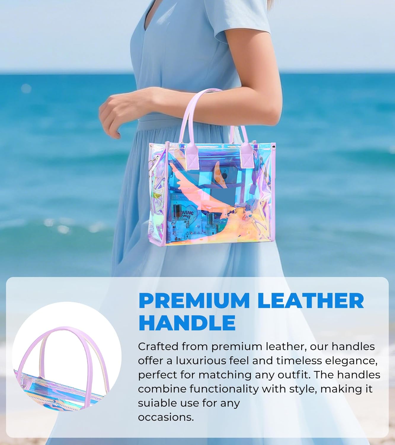 Clear Tote Bag Stadium Events Transparent Clear Purse for Women Thick PVC Shoulder Bag with Guitar Strap for Concert - Image 4