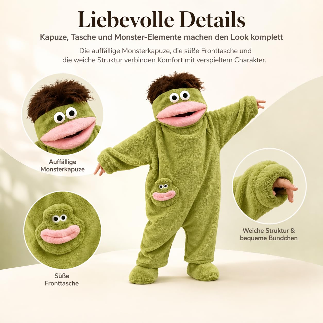 Generisch Silly Onesie, Goofy Frosch Schlafanzug, Fleece Pajamas Lustiger Grüner Monster-Hoodie mit Kapuze Tasche Für Party/Loungewear