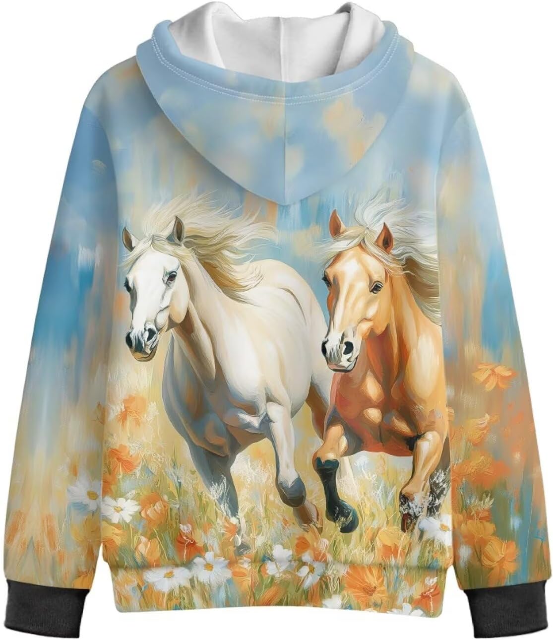 Gomyblomy Kids Zip Up Hoodie for Girls Boys Horse-theme Casual Fleece Jacket with Pockets Fall Winter Active Outerwear
