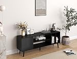 Yusong TV Stand for 55/65 inch TV, Mid Century Modern TV Console Table, Media Entertainment Center with Storage for Living Room Bedroom, Wood TV Cabinet, Oak Black
