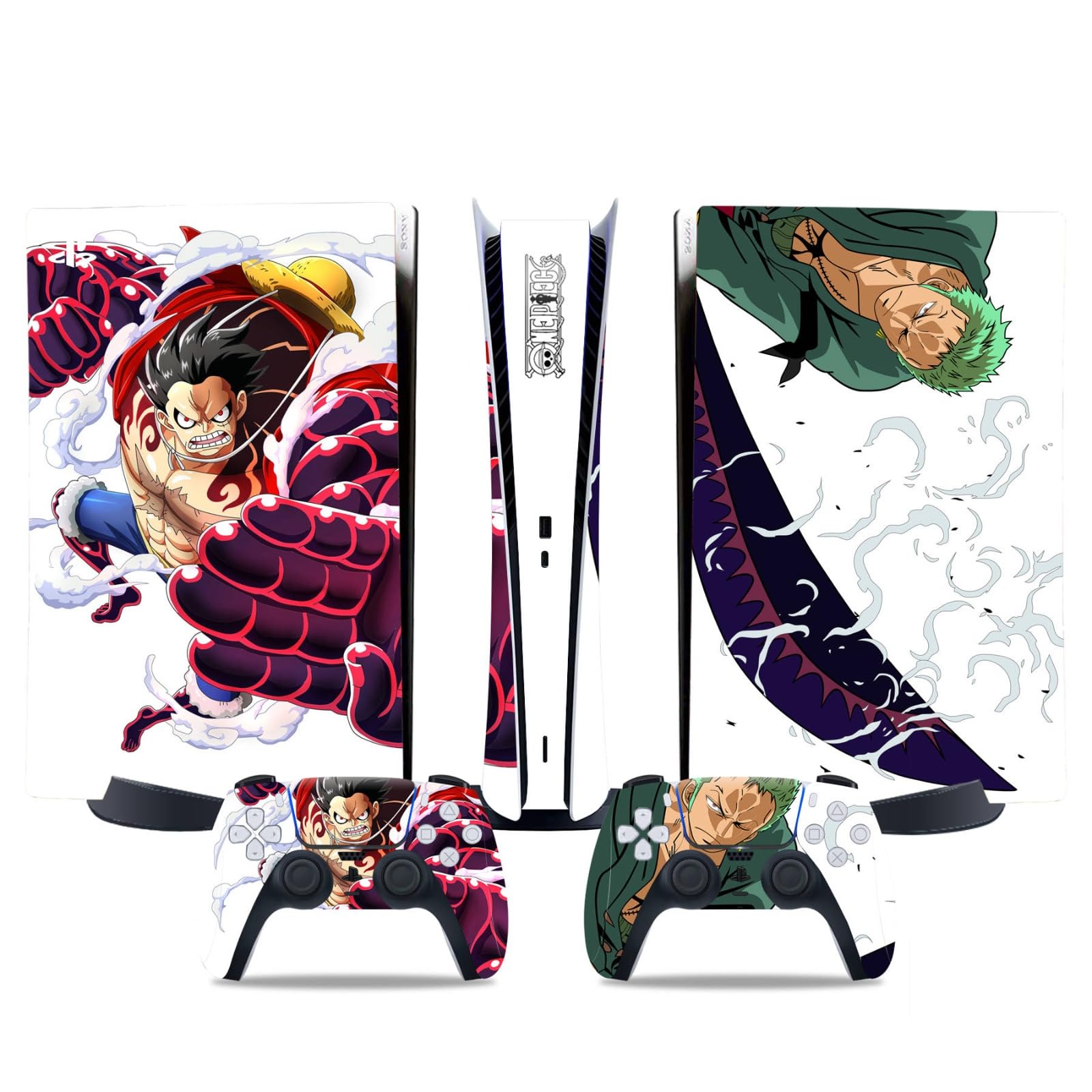 MaD Vision® Extra-Durable Skin Kit per PlayStation 5 (PS5) Digital | Set di Pellicole Adesive in Vinile Opaco per la Console e 2 Controller - per Anime|OnePiece Design