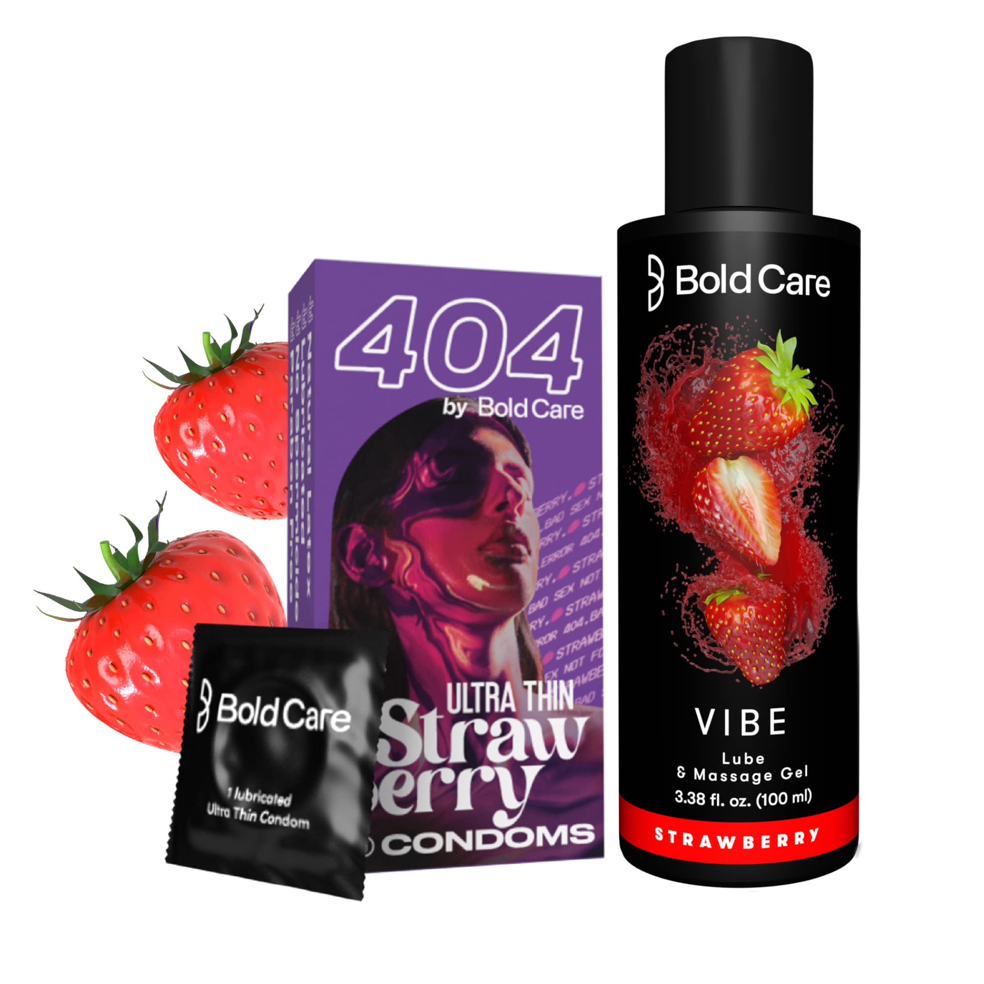 Bold Care 404 Super Ultra Thin Strawberry Flavored Condoms For Men - 60 Microns - 10 Units + Bold Care Vibe - Natural Personal Lubricant for Men & Women - Premium Strawberry Flavour - 100 ml - Combo-image-10