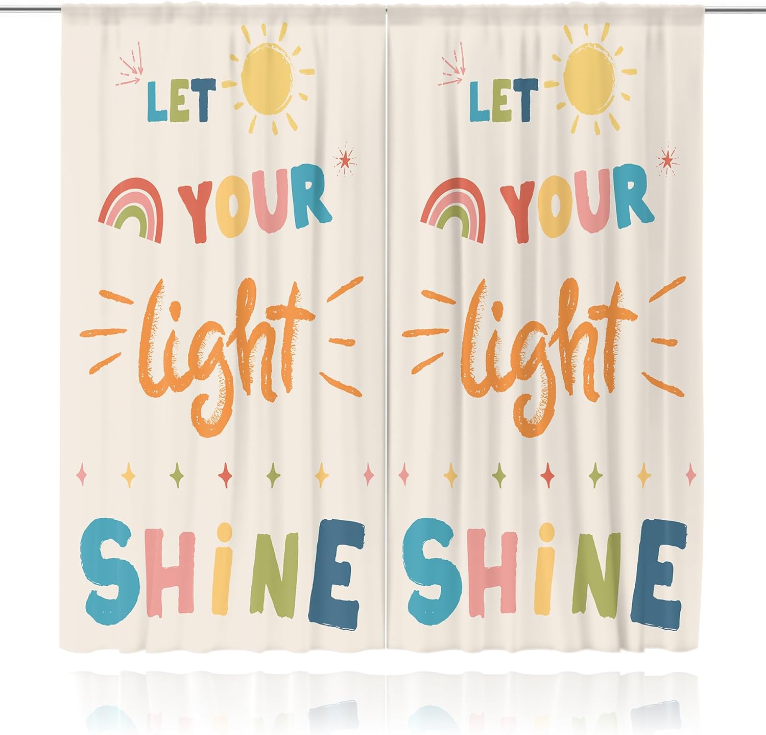 MESHELLY Kids Curtains 42Wx63H Inch Rod Pocket Cute Cartoon Rainbow Quotes Bedroom Decor Beige Sun Positive Inspirational Words Colorful Nursery Playroom Classroom Window Drapes Fabric 2 Panels