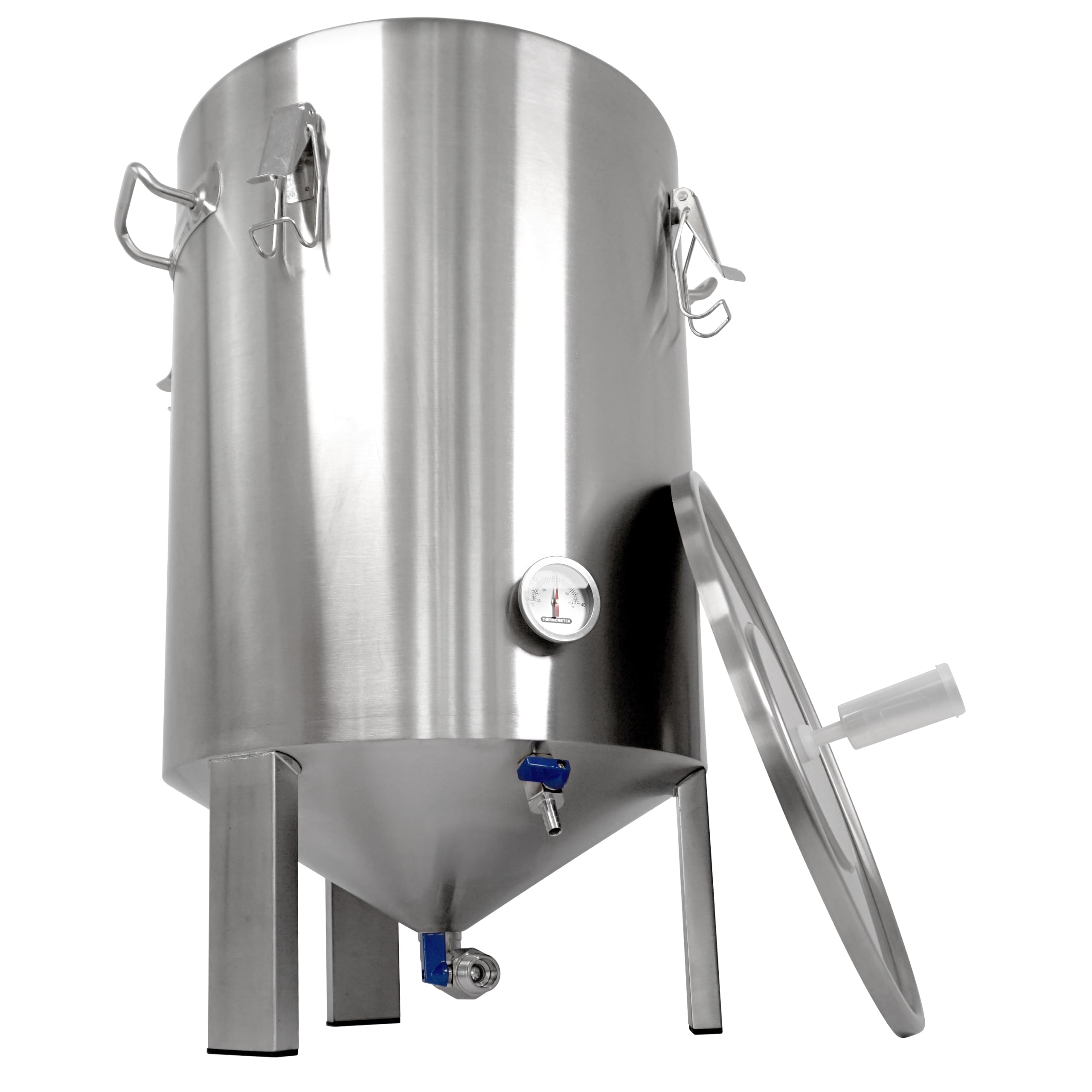 Edelstahl Gärbehälter Gärtank Fermenter 60 Liter Restauslauf Innen-Thermometer | Edelstahl Gärbehälter 60 L Fermenter Bier Saft Maische, Braueimer-Fermenter zum Brauen inkl. Deckel, Griff, Ventil, Zapfhahn