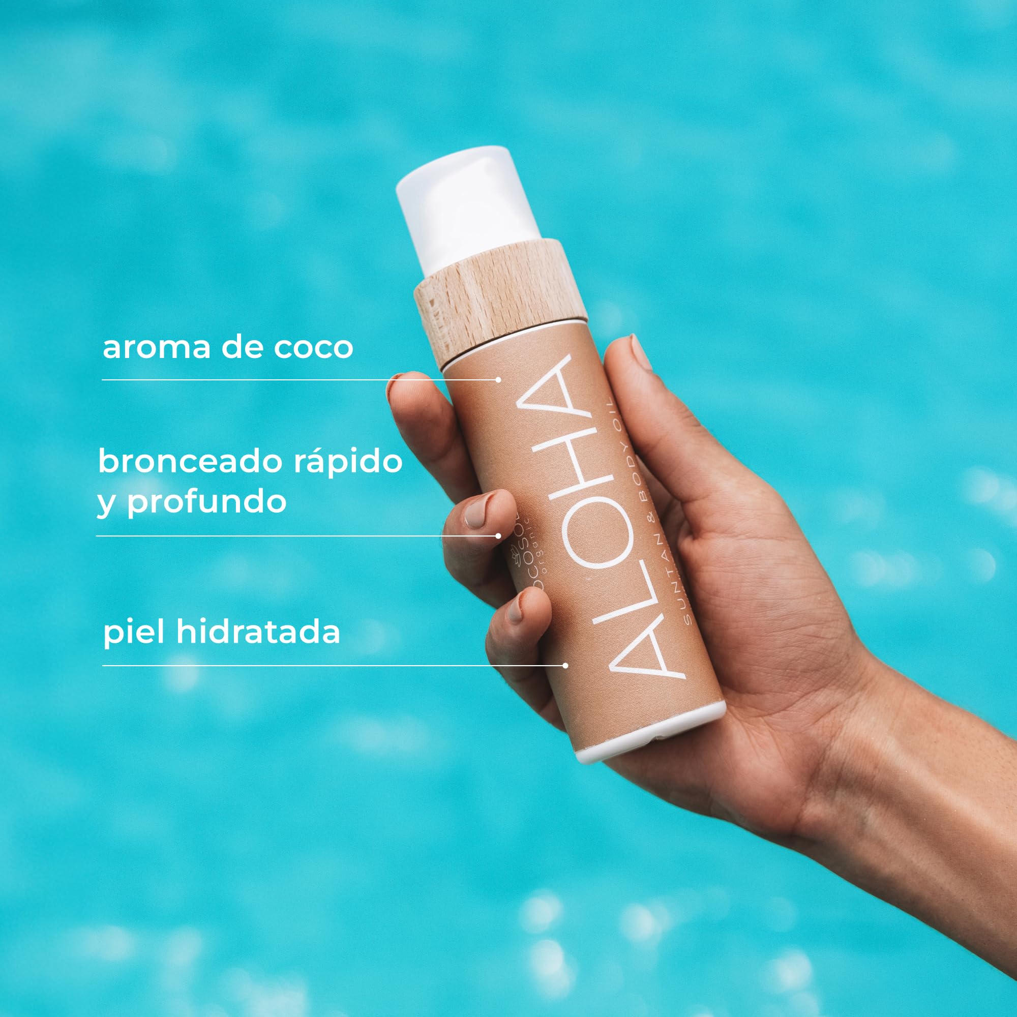 COCOSOLIS Aloha - Acelerador de Bronceado con Vitamina E, Loción Bio Oil para un bronceado natural – Bronceadores Solares choco - Seis aceites naturales para una piel radiante - 110 ml
