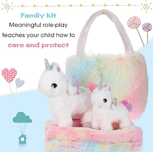 Miniatura 3 de 4 juguetes de unicornio para niñas, juguetes de unicornio de peluche, bolsa peluda XL y manta de muñeca, adorable juguete de peluche para recuerdos