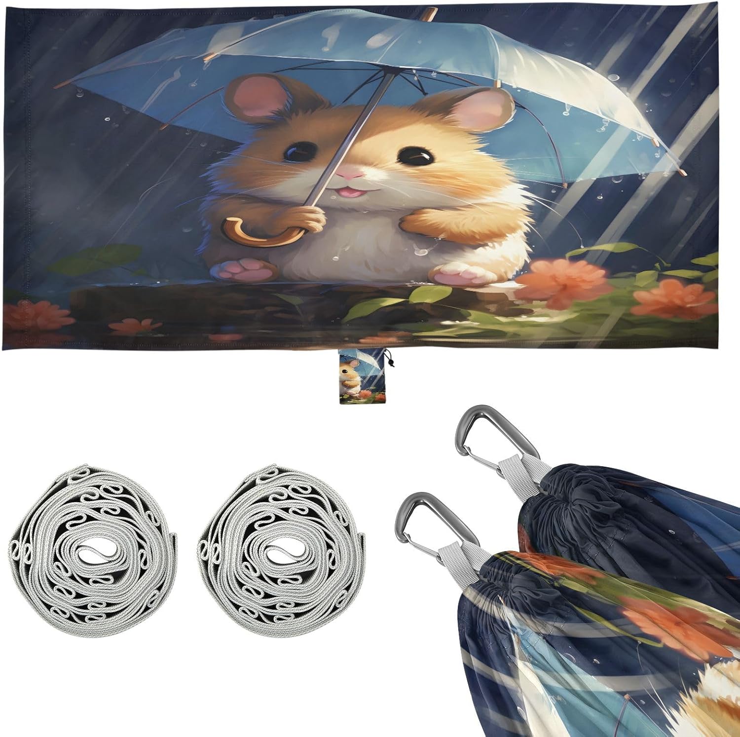 ALAZA Cute Hamster Camping Hammocks Single or 2 Person 500 lbs Portable Parachute Travel Hammock w/Tree Straps for Hiking Backpacking Indoor Outdoor