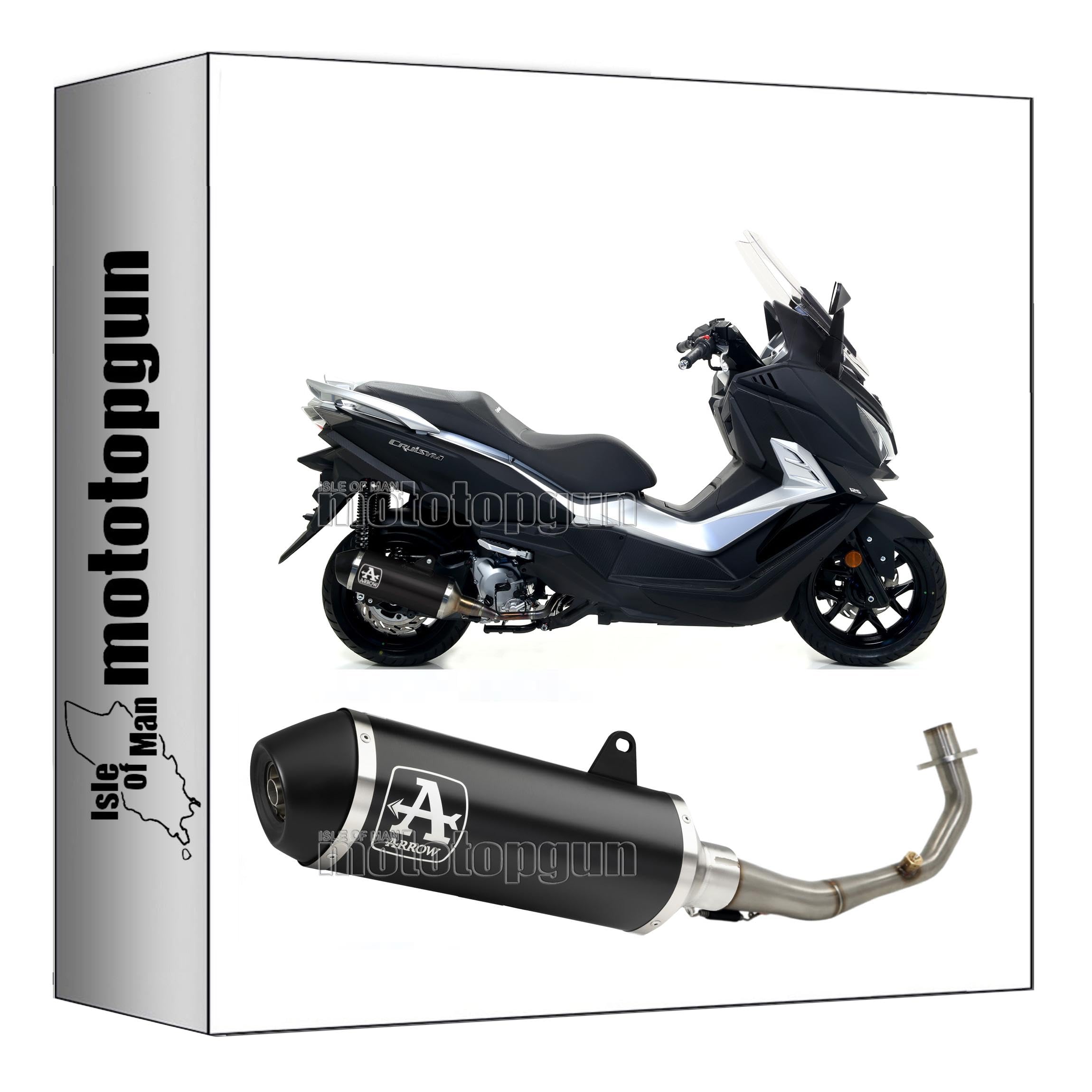 arrow 53527ANN + 53074KZ tubo de escape completo homologado catalizado urban aluminio negro negro compatible con sym cruisym 125 i 2018 2019 2020 mototopgun