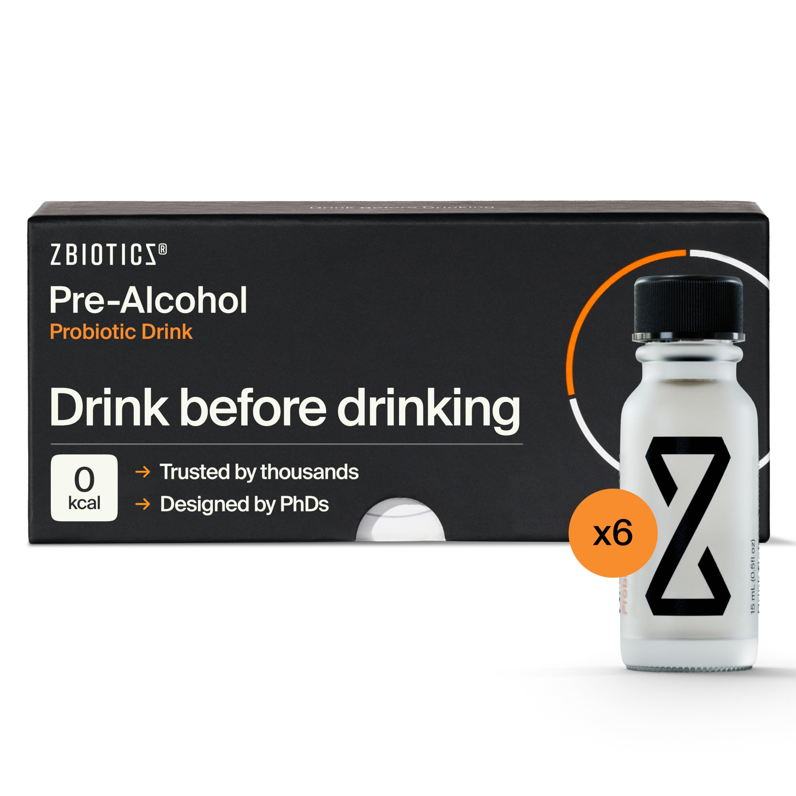 ZBioticsFeel Better After Drinking, Wake Up Refreshed, Science-Backed, Patented Probiotic for Easier Mornings, Travel-Friendly, 6-Pack of 0.5 Fl Oz Bottles