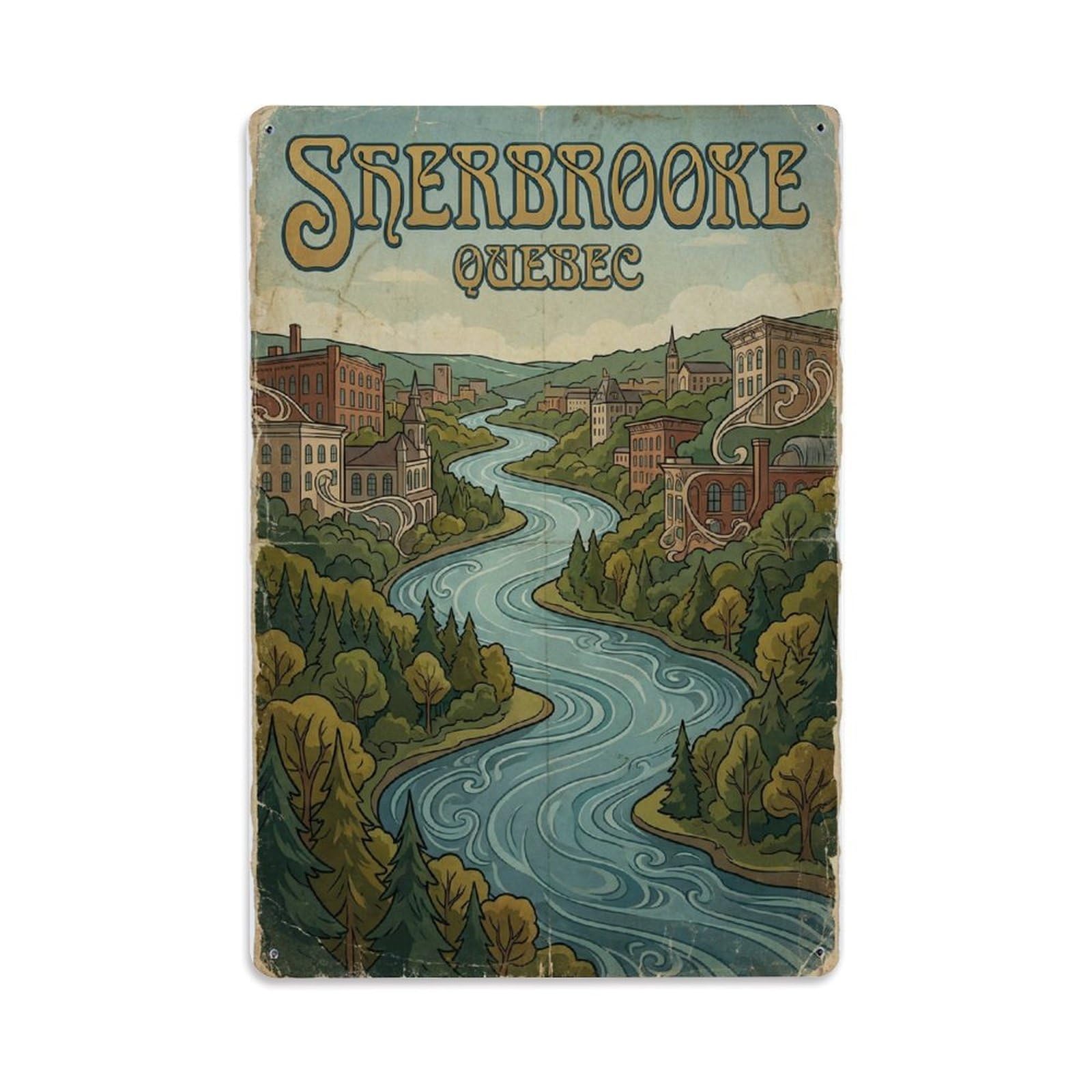 Xanthor Style Travel Vintage Canada Sherbrooke Metal Tin Sign