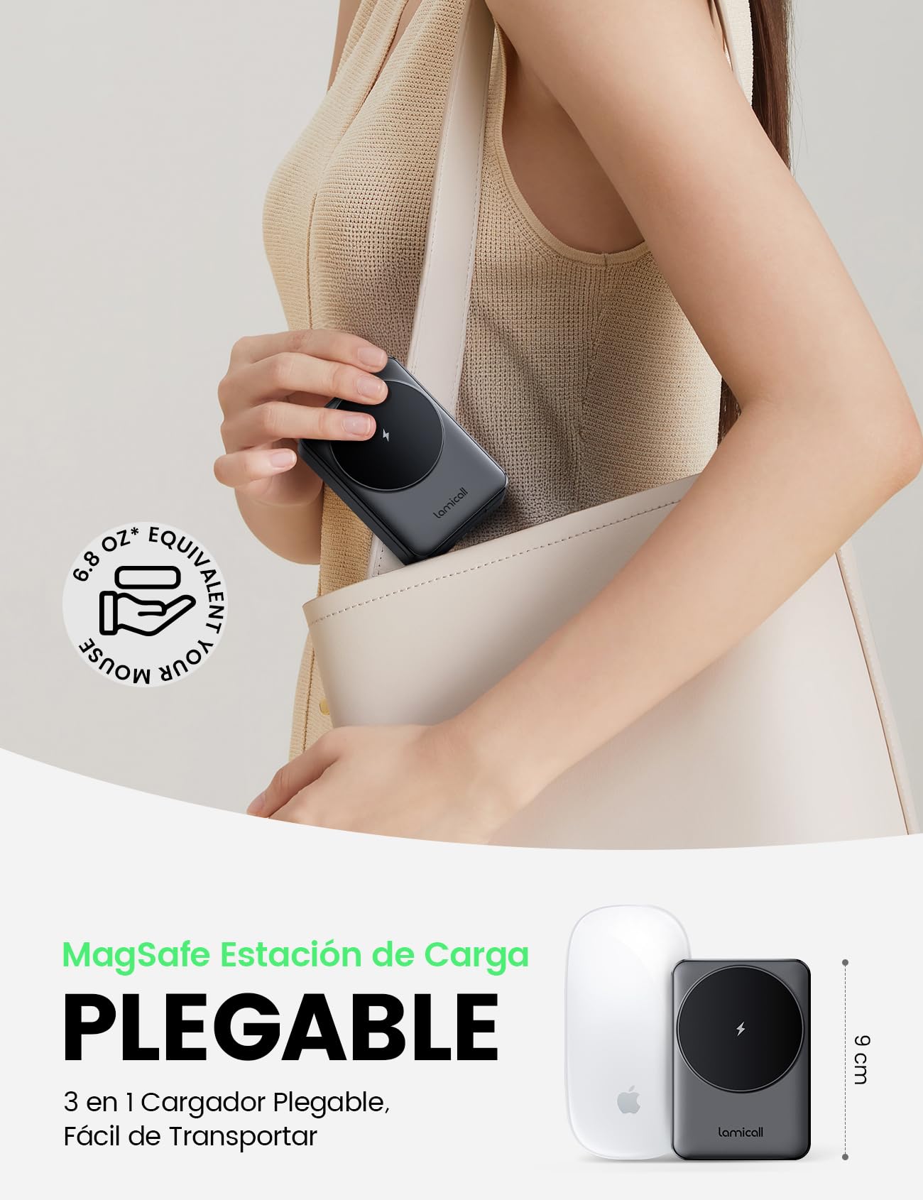 Lamicall 3-EN-1 Cargador Inalambrico - [Plegable] Cargador para MagSafe, Base Charger con Soporte, Wireless Charger Rapida Compatible con iPhone Serie 17/16/15/14/13/12, AirPods 2/3/Pro & Apple Watch