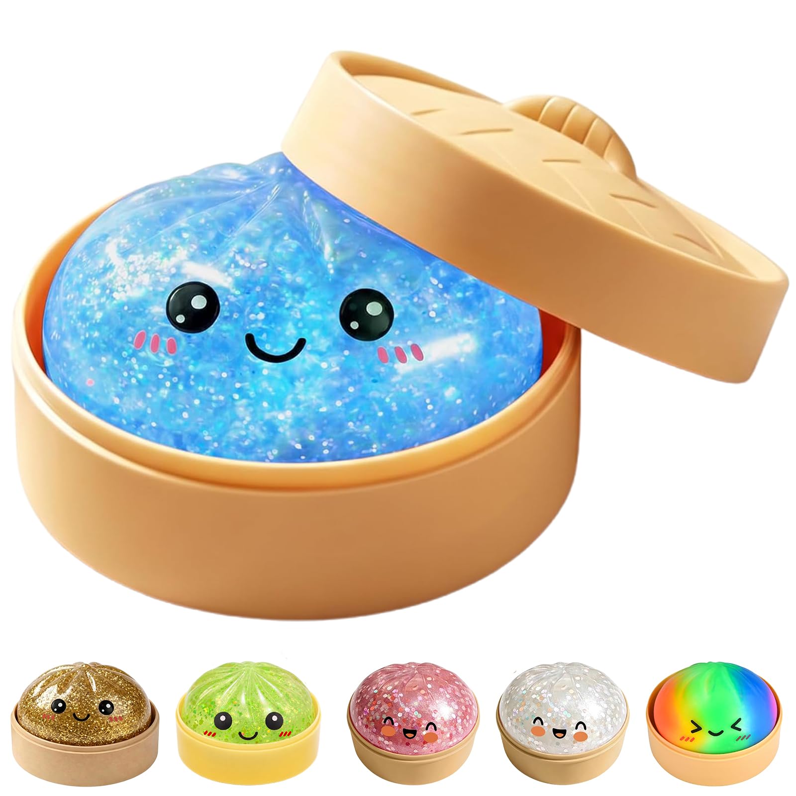 Dumpling Stress Balls, Squishy Stress Ball, Stress Fidget Sensory Toys with Steamer, Soft Autism Stress Relief Anxiety Relief Fidget Toys,Suitable for Adults and teenagers, 8.5*8.5*5CM (blue)