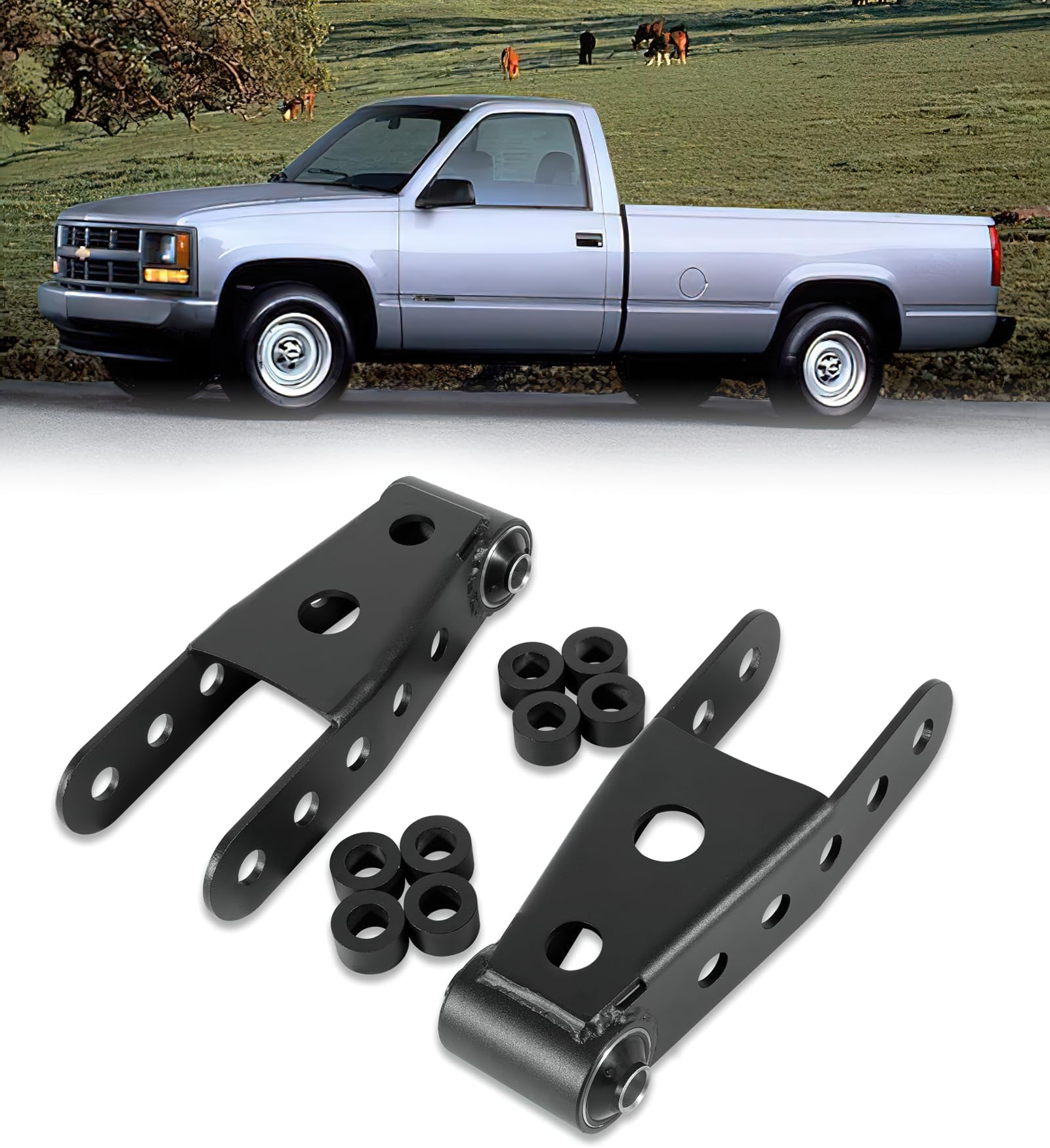 Camoo 2-3" Suspension Rear Drop Lowering Shackles kit Leaf Spring Drop Shackle Kit 6400 Compatible with Chevy Silverado GMC Sierra 1500 C1500 K1500 Dodge Ram Replaces # 6400 410520