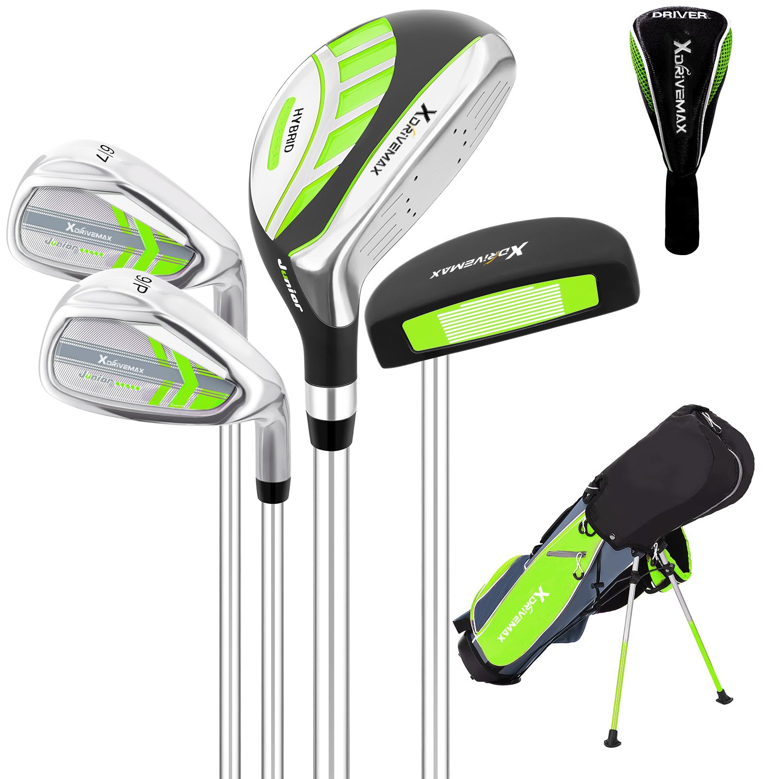 XDriveMax Junior Golf Club Set for Kids Ages 4-12, 5-6 Piece Right Hand Set with Stand Bag