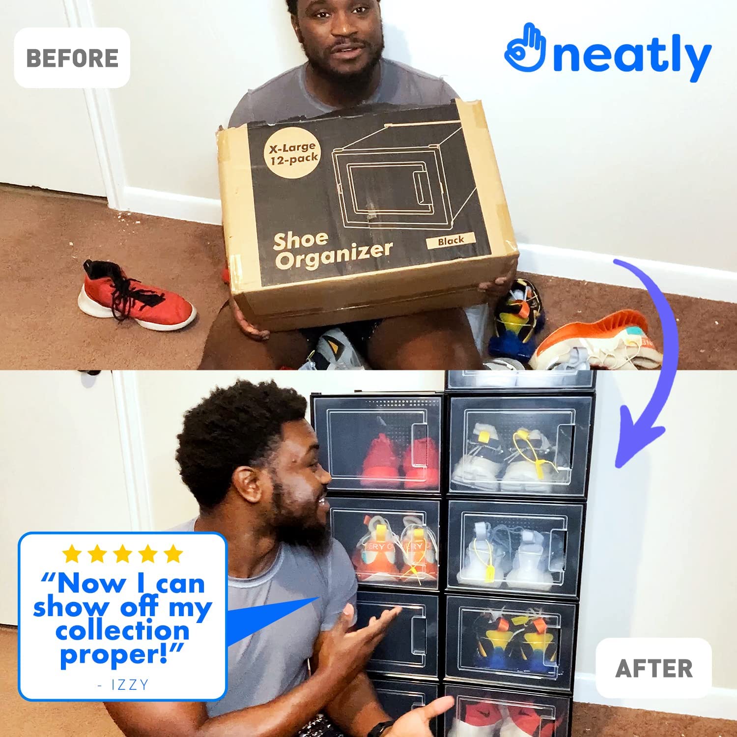 NEATLY 12 Pack Stackable Shoe Storage Boxes Shoe Organizer for Closet