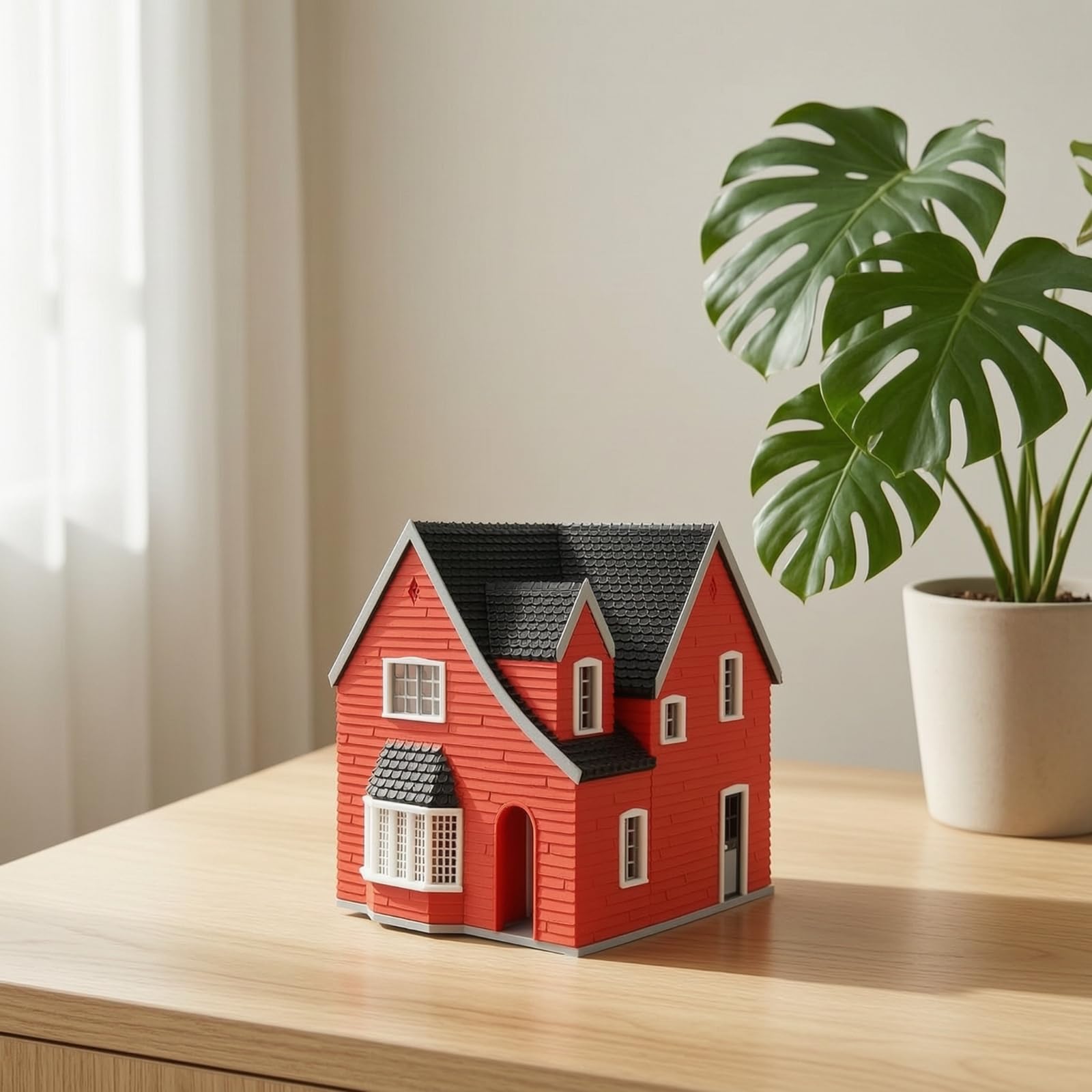 Casa in Miniatura Modello Casa Edificio Plastica Plastico Collezione con Pareti con Pannellature Tetto con Scandole Portale Ad Arco Adatta per Diorami Villaggi in Modellismo Scaffali