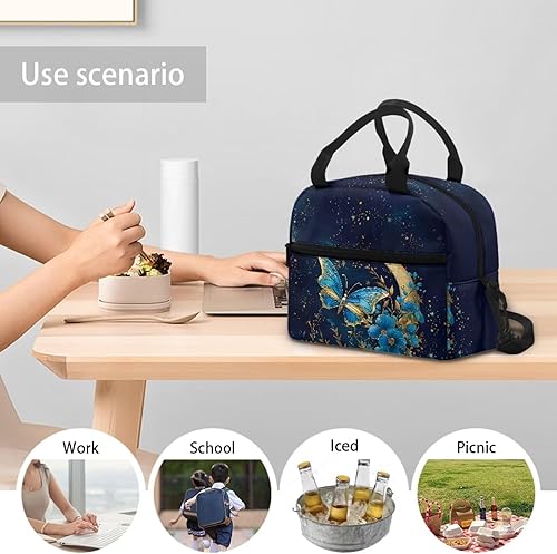 Vista 20 de doginthehole Bolsa de almuerzo portátil de teñido anudado azul, bolsa de almuerzo, organizador reutilizable, hielera para adultos, al aire libre