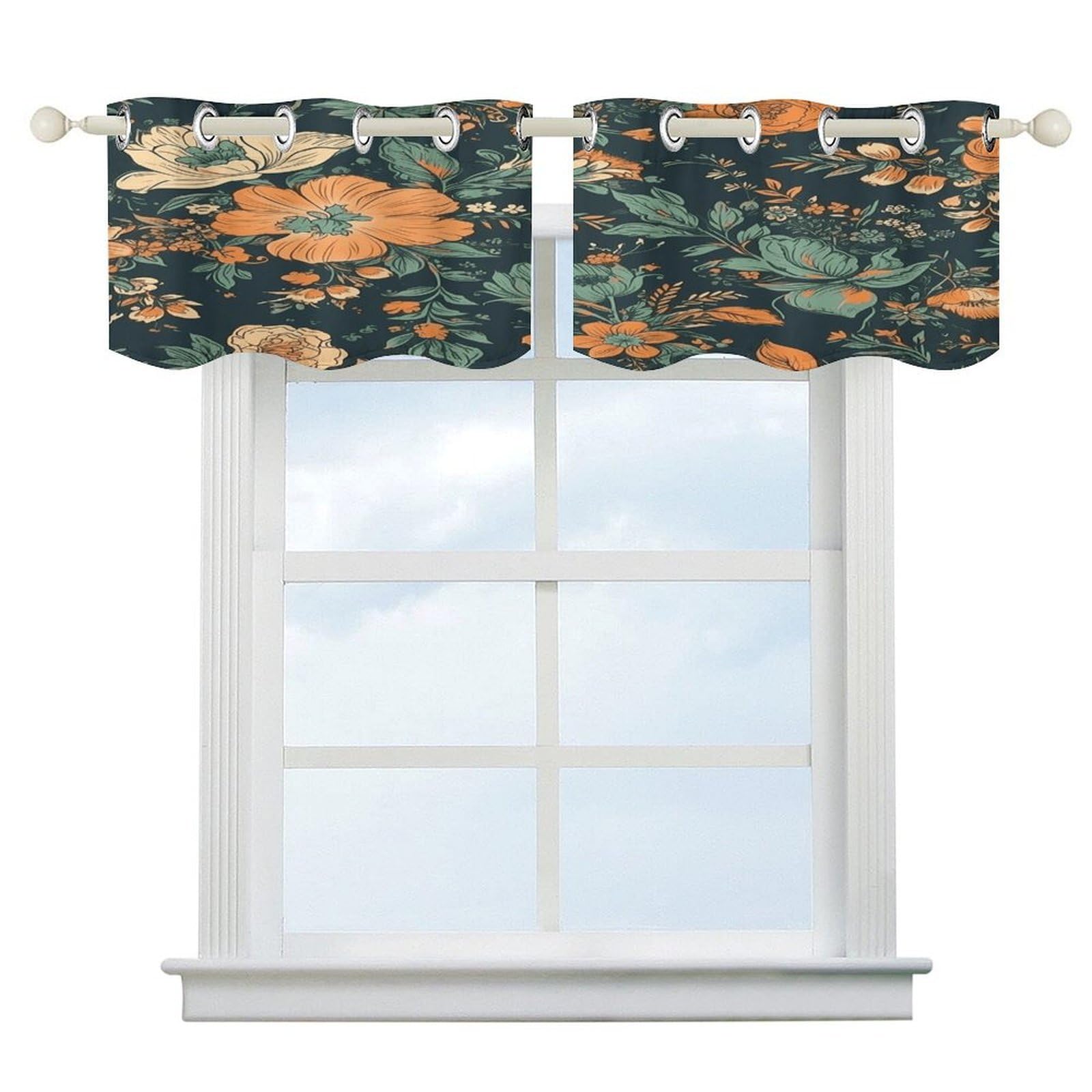 Fekiloot Style Orange And Green Flowers Short Curtains Valance Curtain