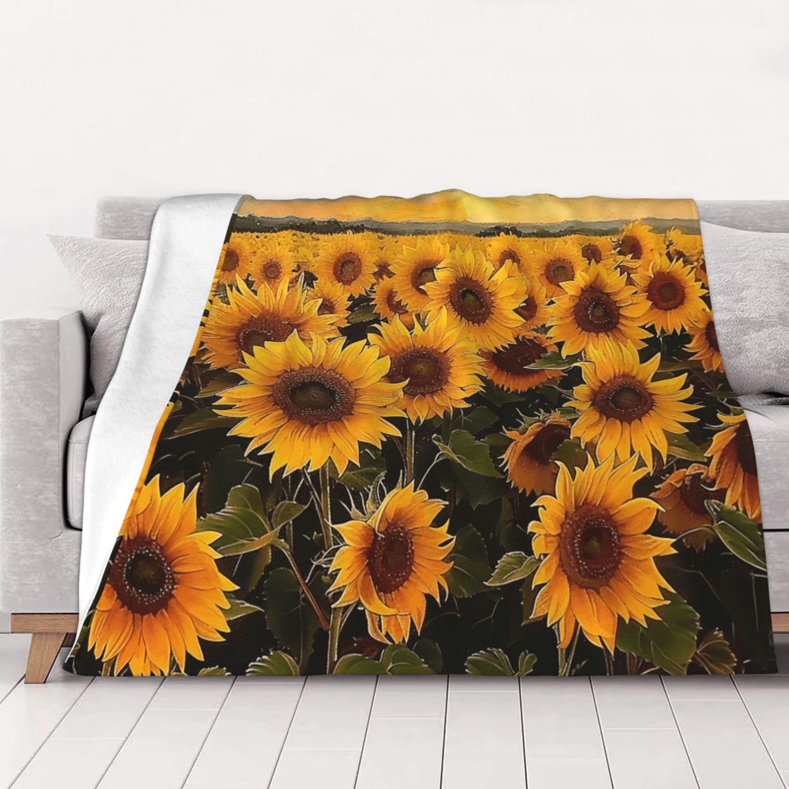AUBKFELD Sunflowers Printed Flannel Blanket 102x76 CM, Soft & Warm Throw Blanket for Sofa/Couch/Bed/Car, Gifts for Audlts Women Men