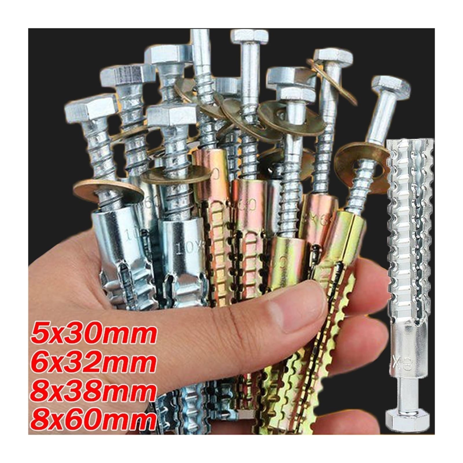 Da 10 a 50 set tubo di espansione in metallo spinoso seghettato viti di ancoraggio autofilettanti tasselli a muro for fissaggio di costruzioni in calcestruzzo(02,50PCS)