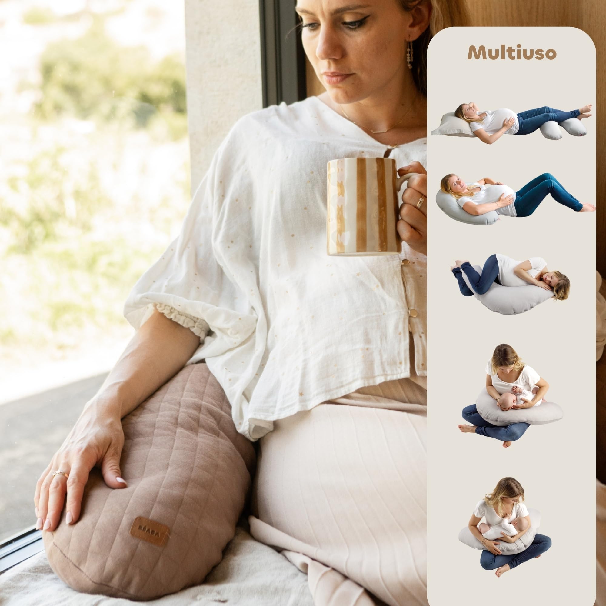 BÉABA Big Flopsy – Cuscino Allattamento e Gravidanza, Multifunzionale, Ideale per Dormire e Allattare, Supporto e Comfort Ottimale, Riposo Notturno, Tessuto Cotone Oeko-Tex – Cacao