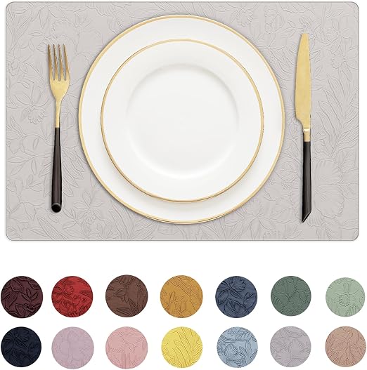 Romanstile Vinyl Placemats Set of 6-12 X 17 Inch - Heat Resistant Place Mats 100% Waterproof Oilproof Wipeable Reversible Faux Leather Table Mats for Kitchen, Dining, Party, Outdoor, Grass Green
