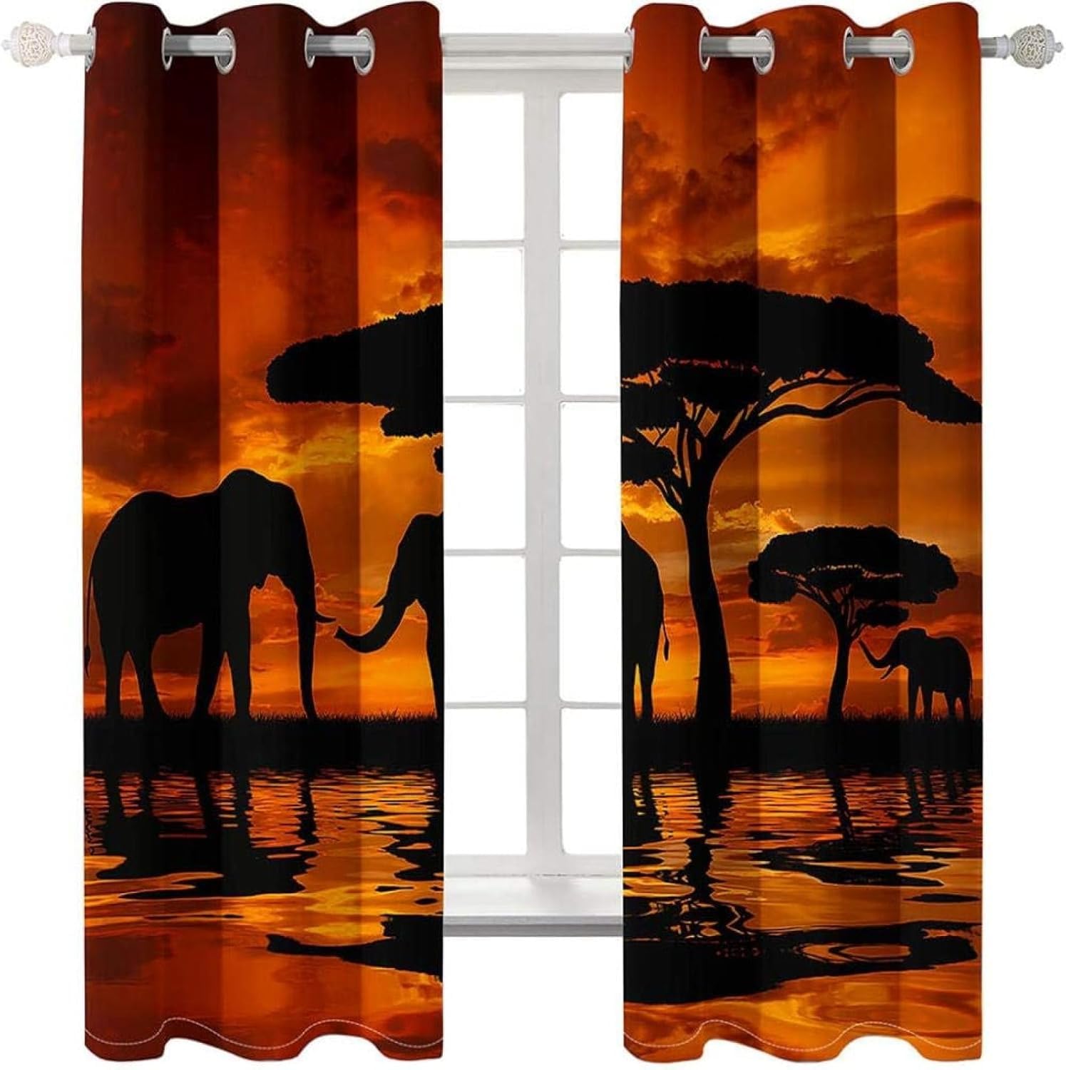3D Drucken Gardinen Afrika Tiere Wohnzimmer Vorhänge, Afrika Tiere Vorhang Blickdicht Ösen Wärmeisolierend Gardine, Schlafzimmer Deko Curtain 2 Stücke 132 x 160 cm BxH q2775