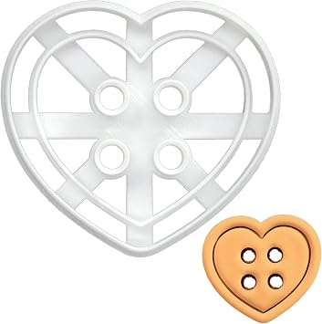 BAKERLOGY Large Heart Button Cookie Cutter - Detailed Biscuit Cutter Design for Baking and Crafts, ideal on fondant, dough, clay