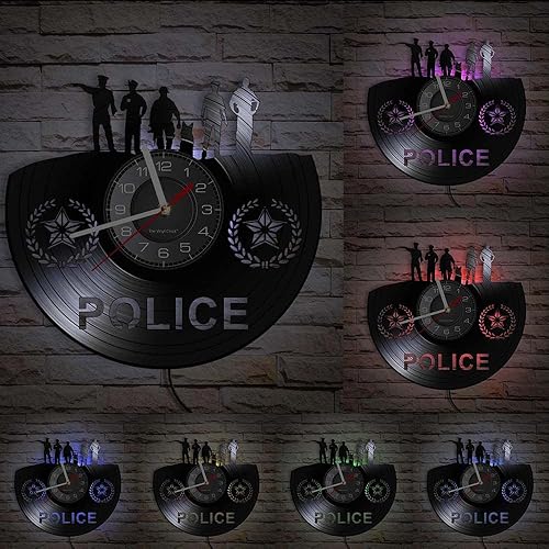 Miniatura 7 de Timethink Reloj de pared LED de policía de 12 pulgadas con 7 modos luminosos, cuarzo silencioso sin tictac, reloj de pared moderno para estación de