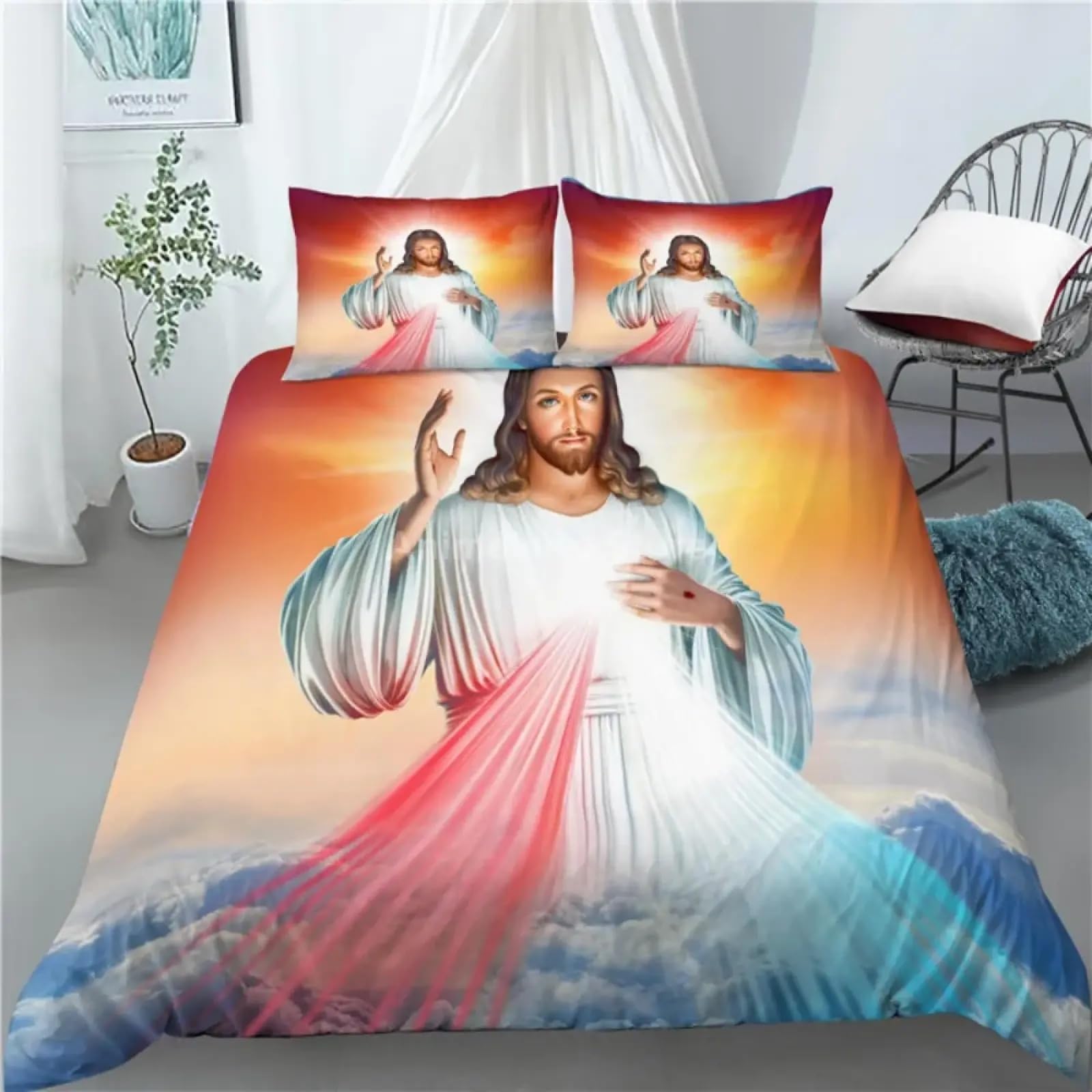 Housse de couette Dieu pour remplacer le linge de lit fade par une décoration inspirante
