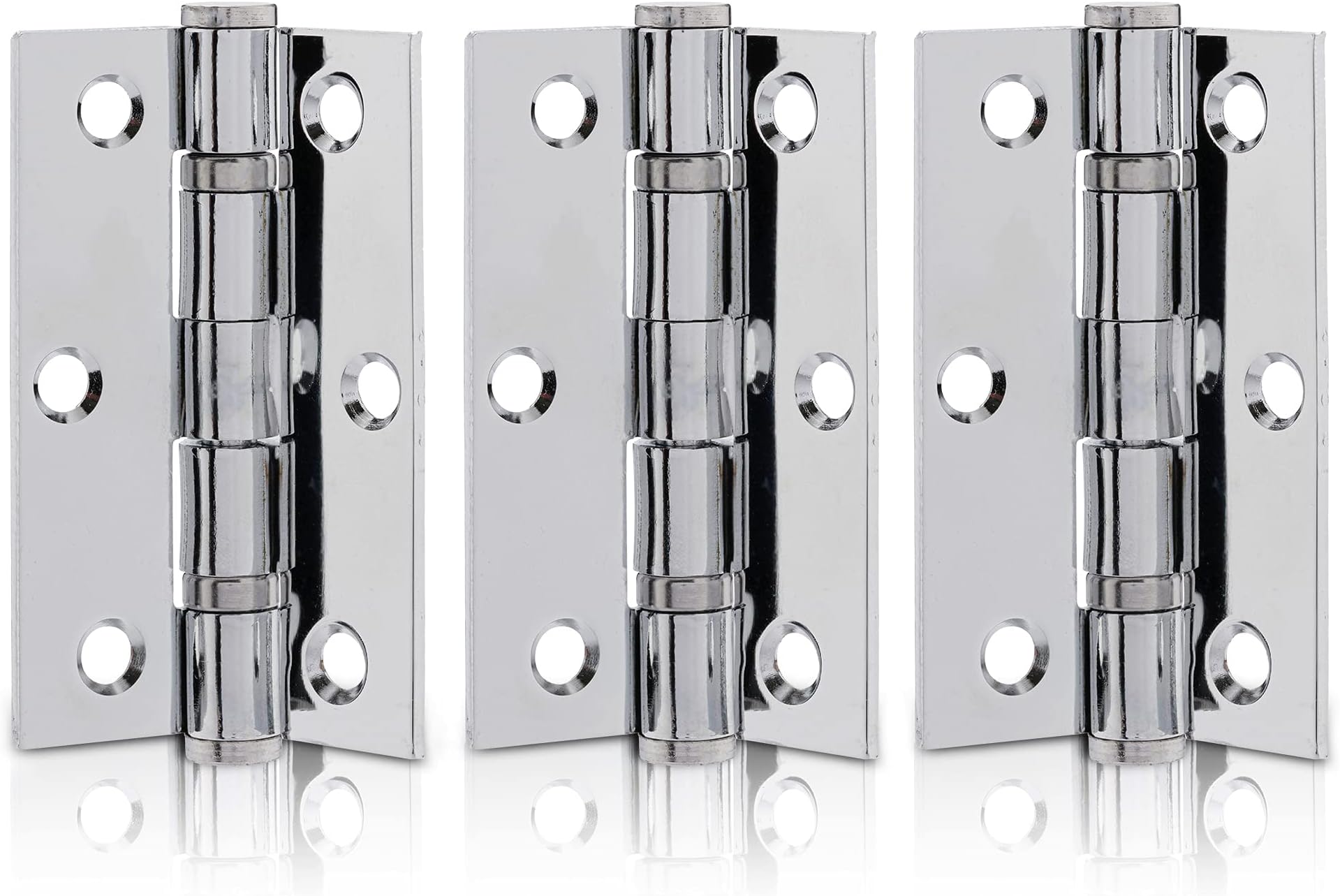 XFORT 3 inch (75mm) Polished Chrome Ball Bearing Hinges, Steel Door Hinge for Wooden Doors (1.5 Pairs)