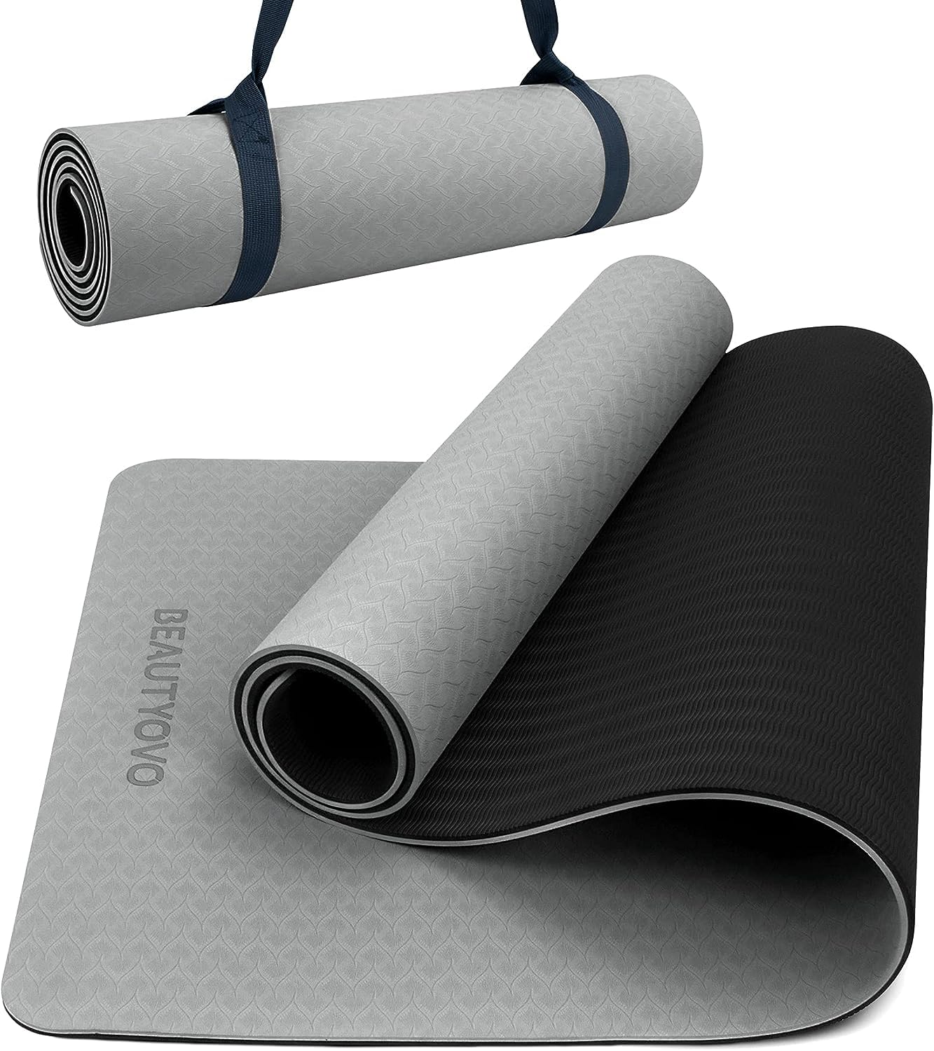 Yogamatte Rutschfest mit Tragegurt, 8mm Extradick Yoga Matte, TPE Schadstofffrei Sportmatte für Zuhause | Draußen, Fitnessmatte für Yoga Pilates Workout, Dual-Design
