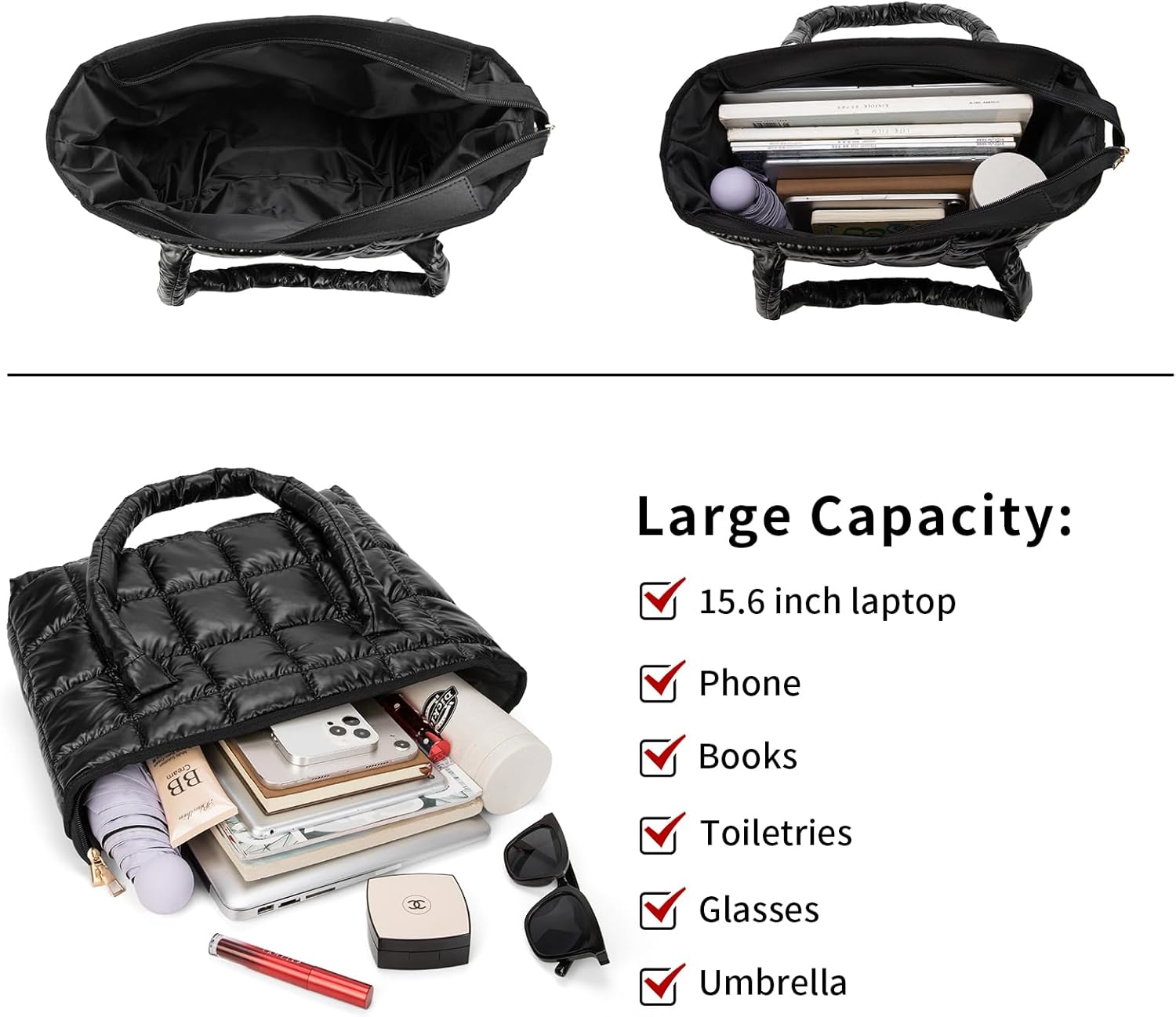 Puffer Tote Bag Lightweight Quilted Puffy Tote Bag Soft Down Cotton Padded Shoulder Bag Quilted Bag for Womens Handbag - Image 3