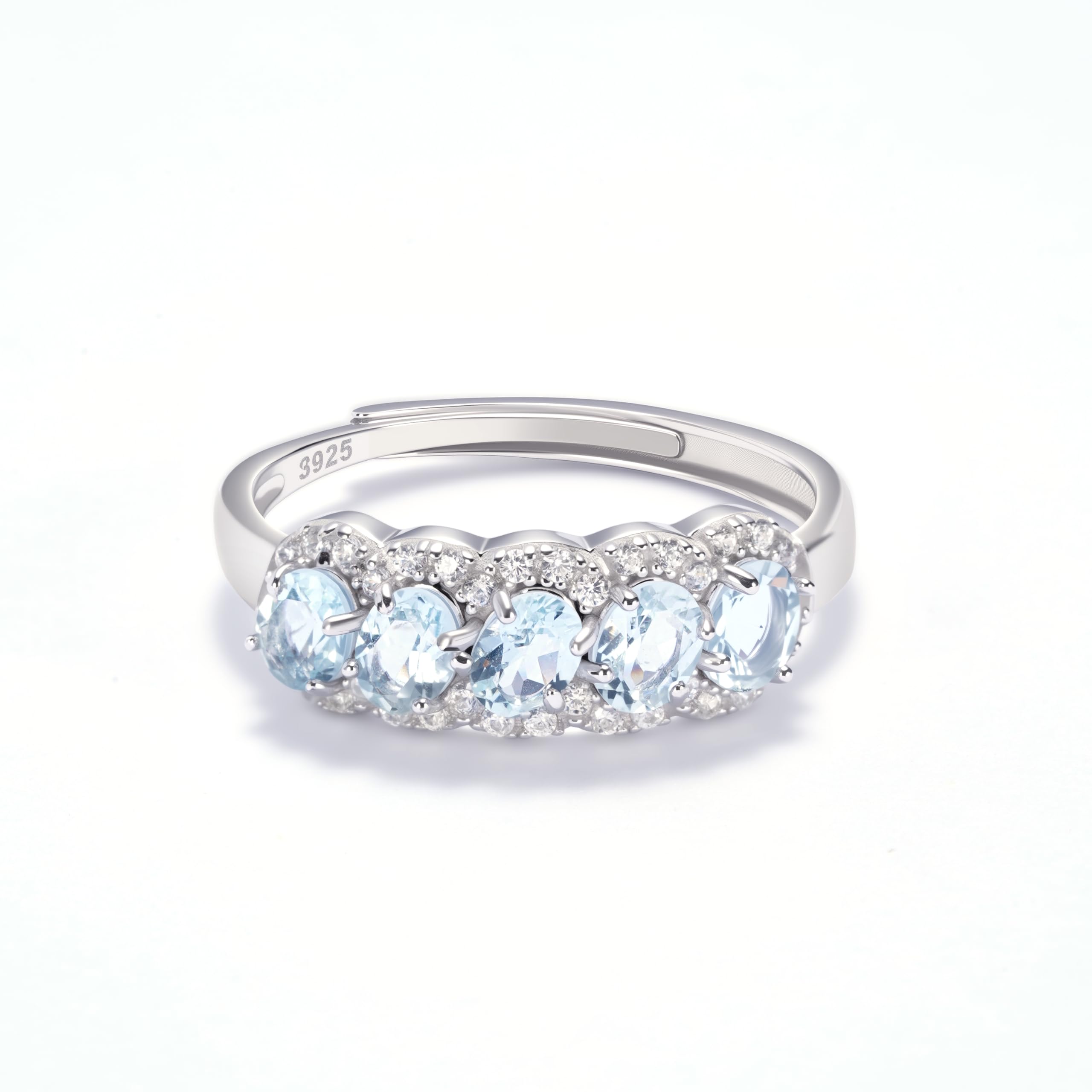 HIGHLY - Anello di acquamarina naturale, argento sterling 925, anelli con pietre preziose per donna, anelli di cristallo, anello regolabile per matrimonio, per donna. Gioielleria di compleanno con