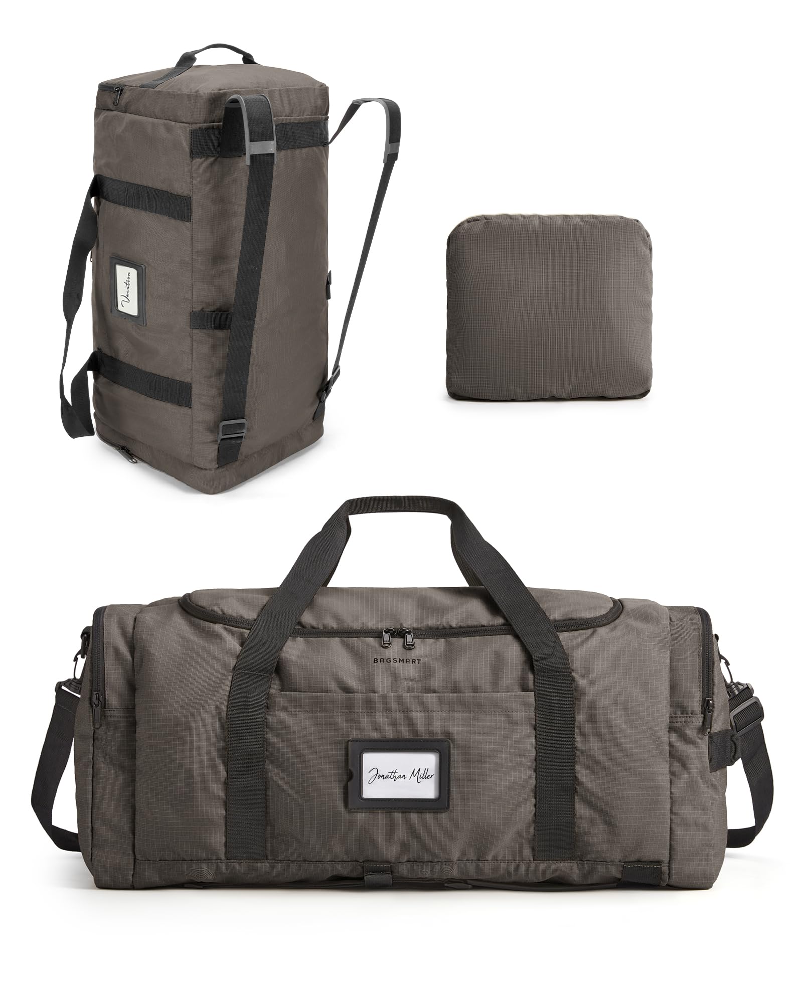 BAGSAMRT 60L Foldable Duffle Bag for Travel, Large Travel Duffel Bag for Men, 4 in 1 Travel Backpack, Carry on Weekender Bag, Dark Gray