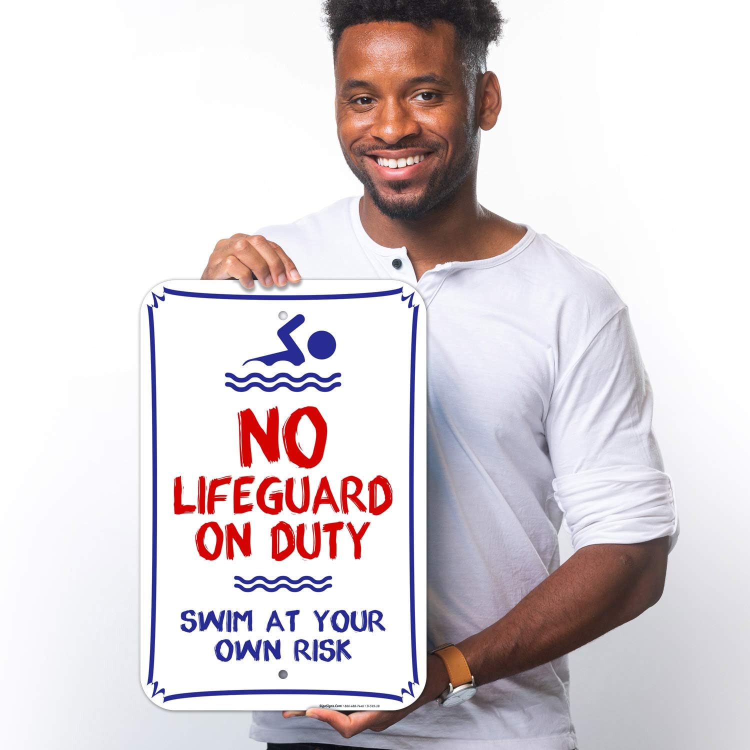 No Lifeguard On Duty Swim at Your Own Risk Sign, Pool Sign, 12x18 Inches, Rust Free .063 Aluminum, Fade Resistant, Made in USA