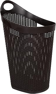 Mind Reader Cesta de lavandería con ruedas, ventilada con asas recortadas, cubo de lavado ligero, almacenamiento de ropa sucia, plástico, capacidad de 60 litros, color marrón