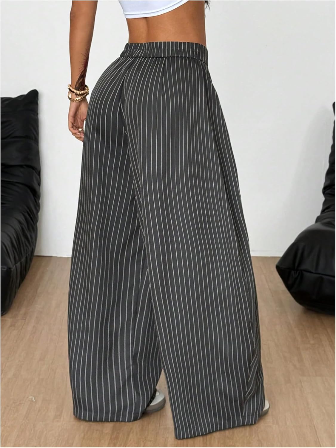 GORGLITTER Women's Baggy Dress Pant Low Rise Pleated Barrel Cargo Oversized Wide Leg Business Casual Trousers