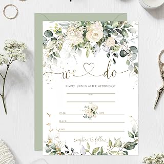 Whaline 25 Sets Greenery Eucalyptus Wedding Invitations with Envelopes & Stickers - Floral Blank 5x7 Cards for Bridal Shower